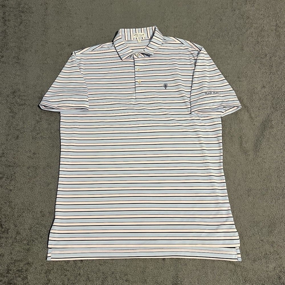 Peter Millar Summer Comfort Polo Shirt Men Medium Blue Pink Striped Short Sleeve